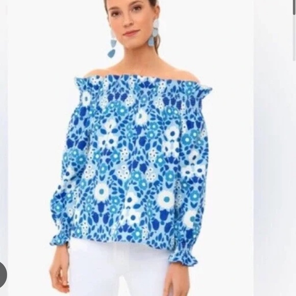 Tuckernuck Tops - Tuckernuck Blue Floral Off the Shoulder Marguerite Blouse
